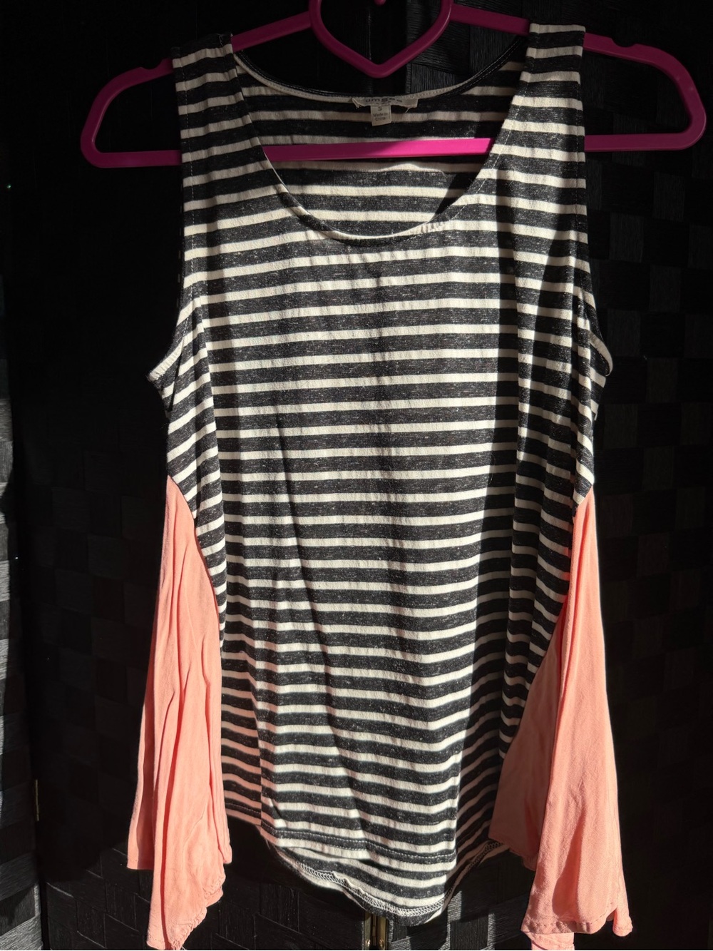 Umgee Black & White Striped Tank with Coral Side Panels